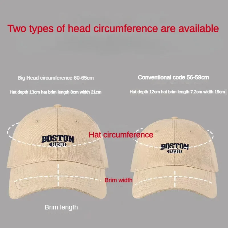 BOSTON 1630 Large size62cm Ins Embroidered Peaked Cap Korean Style Versatile Curved Brim Trendy Men's Spring Autumn Baseball Cap 5