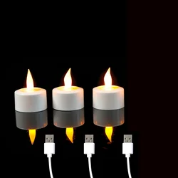 Set of Yellow Flameless LED Candle Lights with USB Charging - Decorative Rechargeable Tea Lights for Weddings and Christmas (3 pieces)
