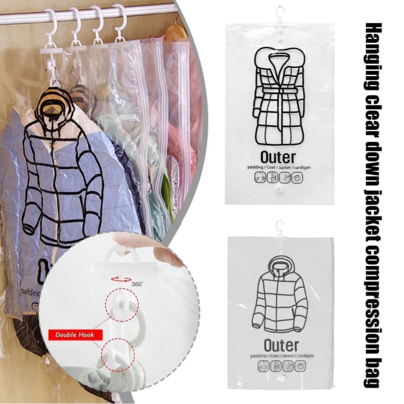 Hanging Vacuum Storage Bags Wardrobe Compressed Bag Closet Organizer Vacuum bags Space Saving Seal Organizer for Suits, Dress