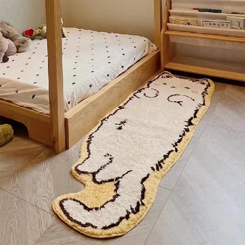 Creative Special-shaped Bed Rug Cartoon Cat Rug Animal Shape Fried Cat Rug Machine Washable Suitable For Bedroom Living Room