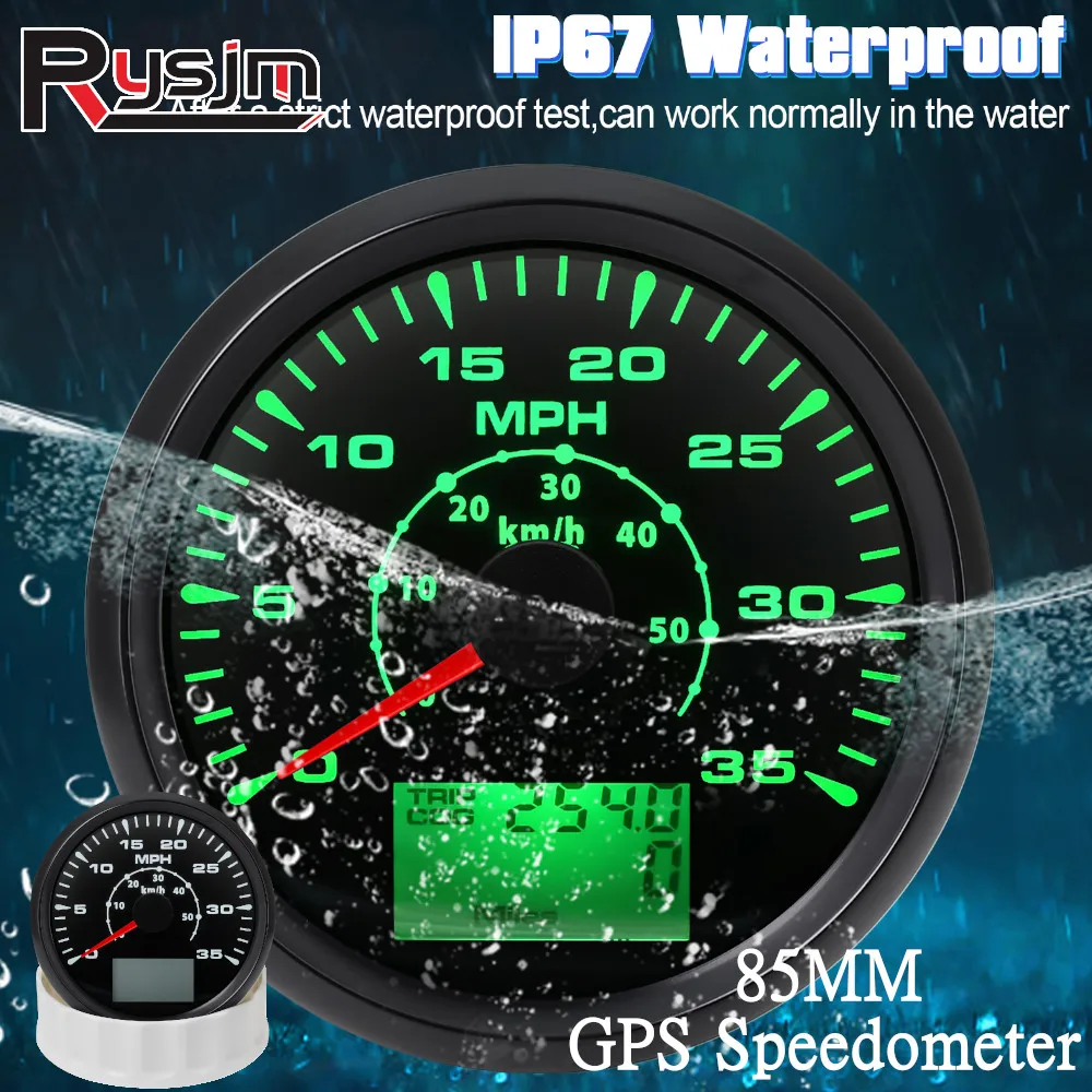 

85mm Car Boat GPS Speedometer Velometer 0-35MPH 0-50KM/H Odometer with ODO COG Trip Speed Meter 7 Colors Backlight