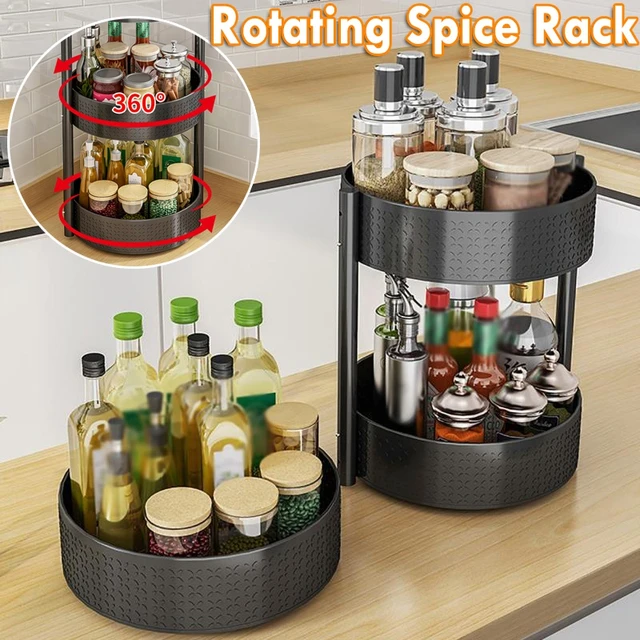 Organizador giratorio 360 para accesorios de cocina, bandeja de  almacenamiento, estante de condimentos, armario de despensa de aceite de  especias, plato giratorio, estante redondo - AliExpress