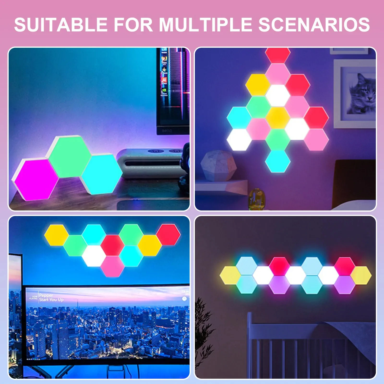 리모컨 육각 벽 다채로운 조명, 창의적인 기하학 조립, 거실 침실용 LED 야간 조명, DIY 장식