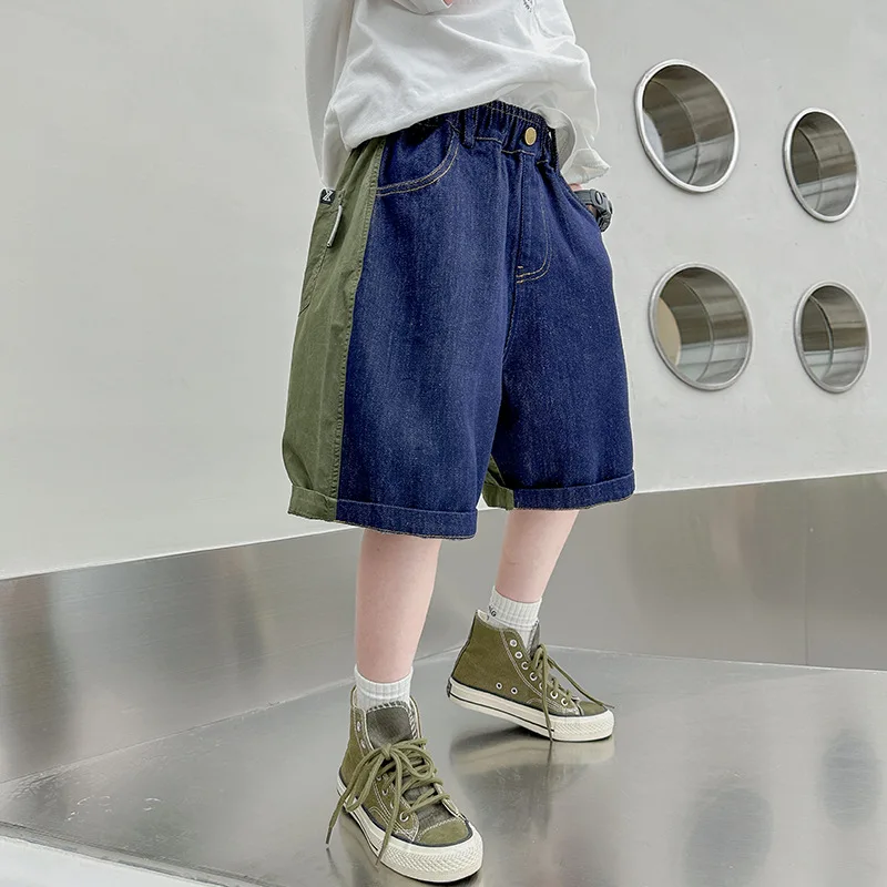 

Korean Summer Children Boy Denim Shorts School Boy Denim Patchwork Fashion Comfortable Shorts Junior Boy Breathable Sport Shorts