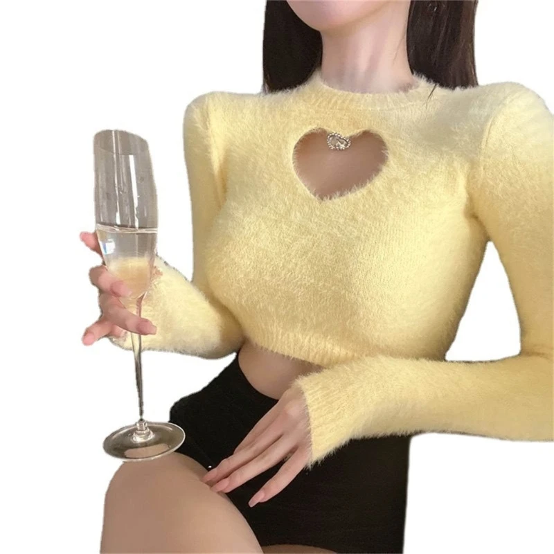 

Women Neck Long Sleeve Knitted Jumper Tops Fitted Sweater Pullover Tops Fashion Cropped Sweater drop shipping