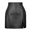 2024 New In Split PU Leather Skirt For Women High Waist Crocodile Pattern Black Office Lady Club Sexy Bodycon Mini Skirts 2