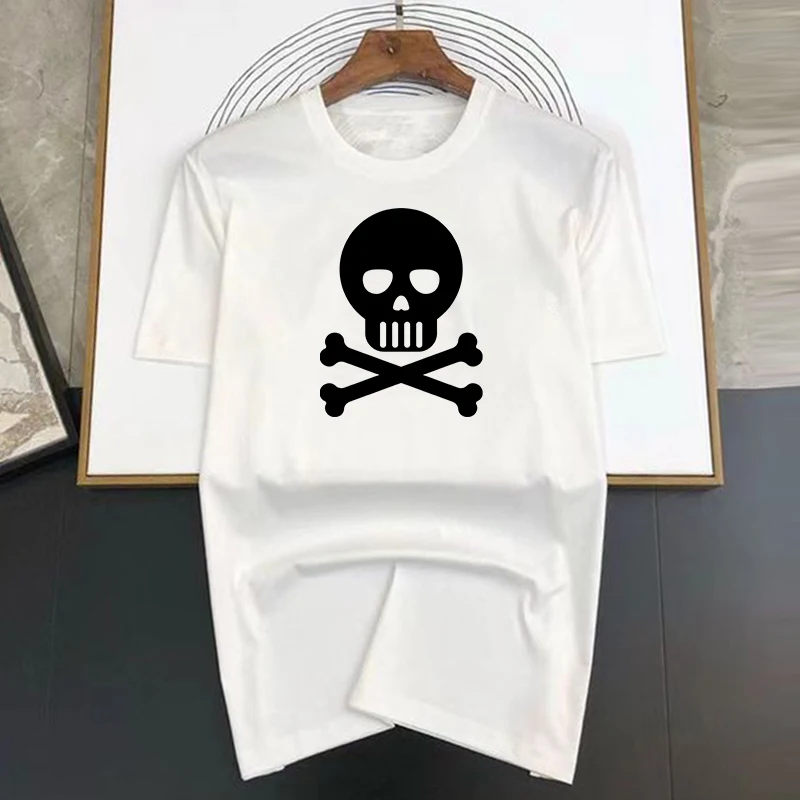 Men's Oversized Skull Print Cotton T-shirt For Summer Casual Wear_voghion.com