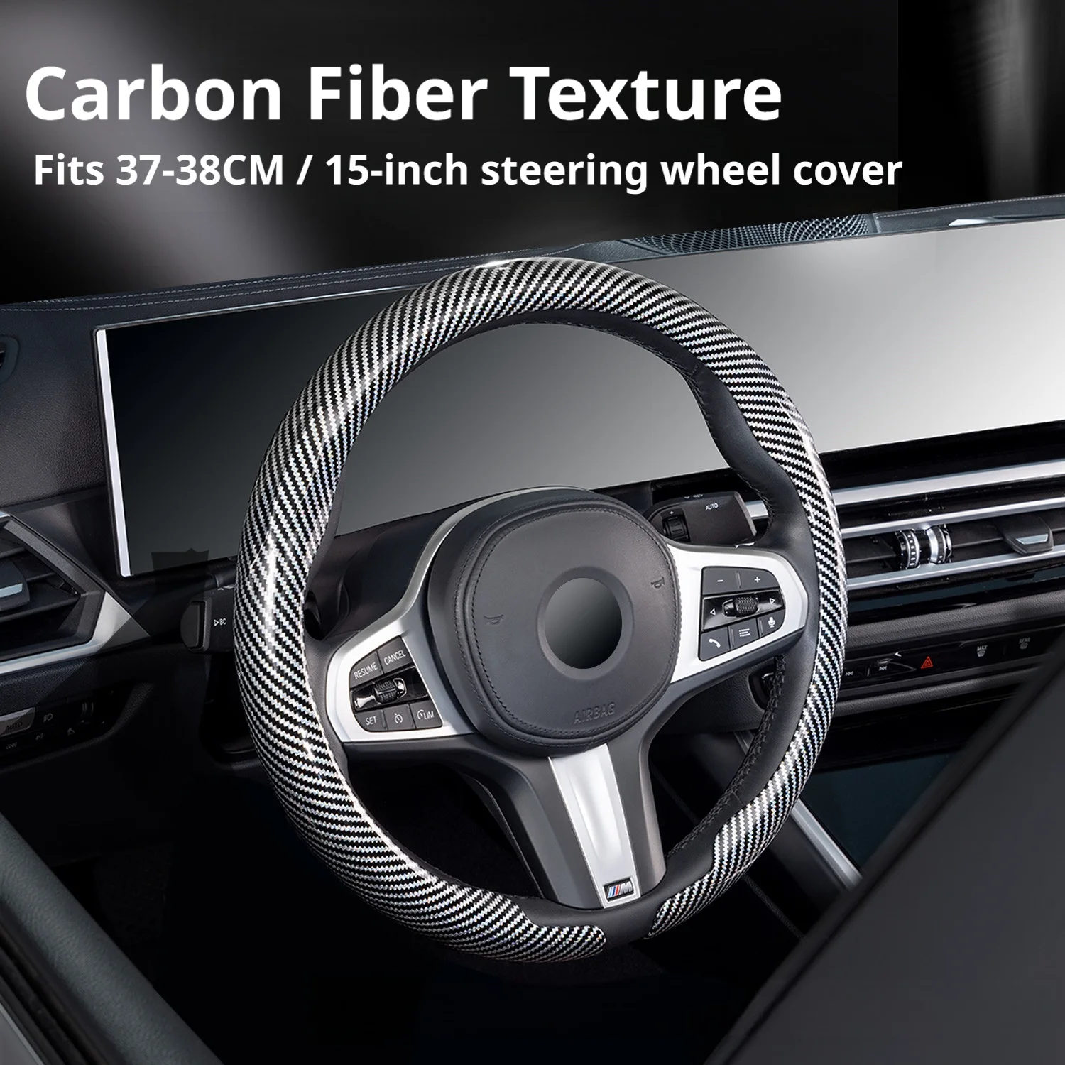 Luxury Carbon Fiber Texture Steering Wheel Cover - 15 Inch