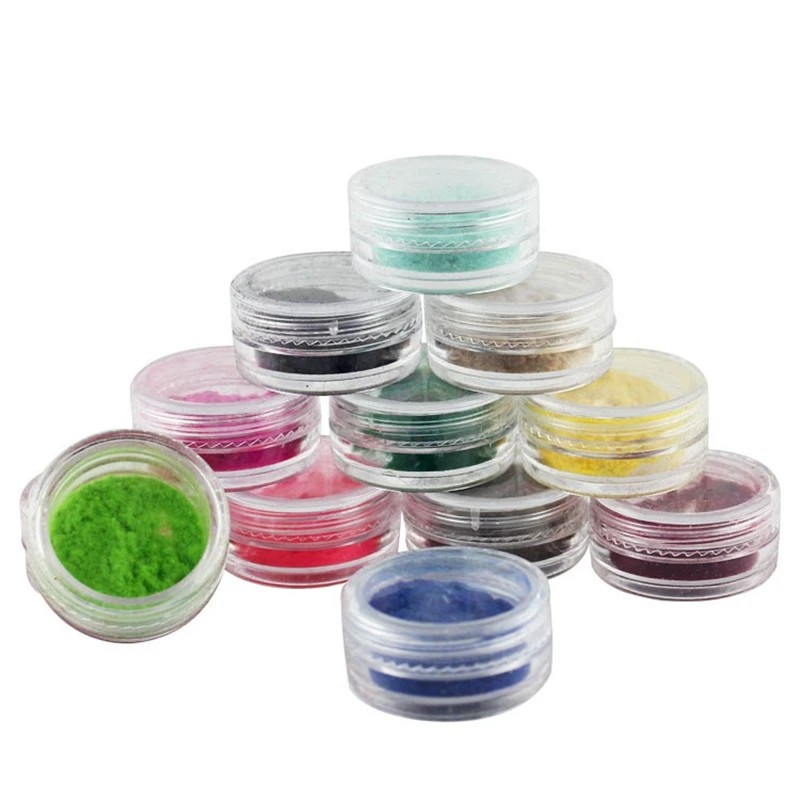 12 kleur/Set Flock Velvet Nail Poeder Pigment Kleurrijke Glitter Dust Winter Manicure UV Gel Polish voor Nagels DIY decoratie Tips