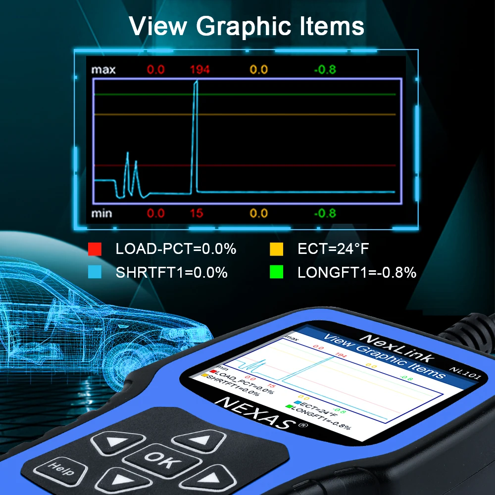 NEXAS NL101 OBD2 Scanner Diagnostic Tool with Battery Test Check Car Engine Light OBDII Function Live Data Stream Code Reader 4