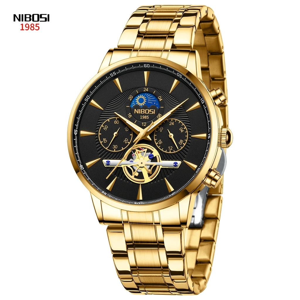 NIBOSI Mens Watches Top Brand Luxury Tourbillon Quartz Watch for Men Stainless Steel Sport Chronograph Clock Relogio Masculino