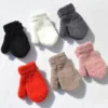 Baby Short Gloves Winter Coral Fleece Children Solid Knitted Plush Furry Full Finger Mittens Autumn Hand Warmer 1-4 Years Old 1