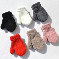 Baby Short Gloves Winter Coral Fleece Children Solid Knitted Plush Furry Full Finger Mittens Autumn Hand Warmer 1-4 Years Old 1