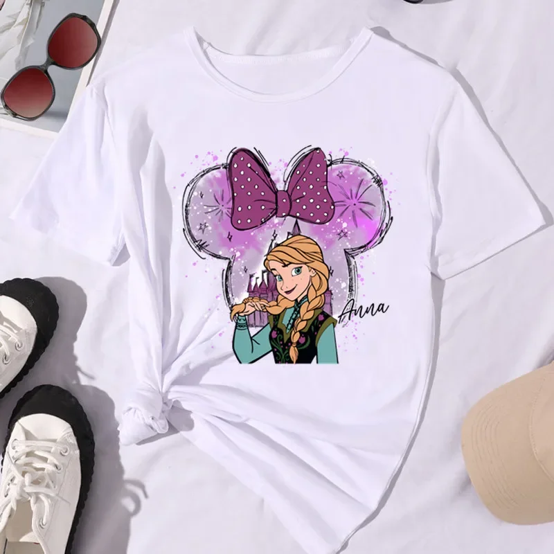 Disney Princess Cotton Children T Shirt 2024 Summer Short Sleeve Fashion Graphic Kawaii Girl Clothing Top Tshirt  Baby Kid  Tee 5