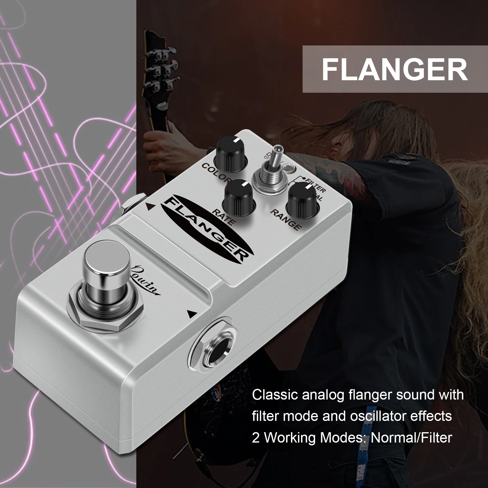 

Rowin LN-312 педали для гитары Flanger, классические аналоговые педали Flanger с фильтром и генератором, 2 режима, нанопедаль с эффектами True Bypass
