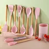12PCS Silicone Kitchenware Non-Stick Cookware Kitchen Utensils Set Spatula Shovel Egg Beaters Wooden Handle Cooking Tool Set 2