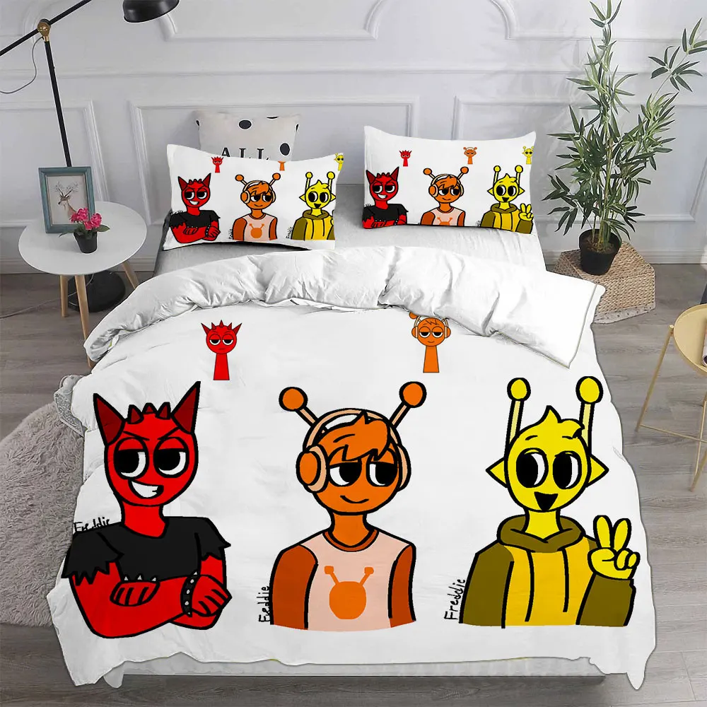 New 3d Print Game Sprunki Bedding Sets Bed Cover Comforter Duvet Cover Pillow Case 2-3 Pieces Sets Kids Adult Bedroom Decoration 3