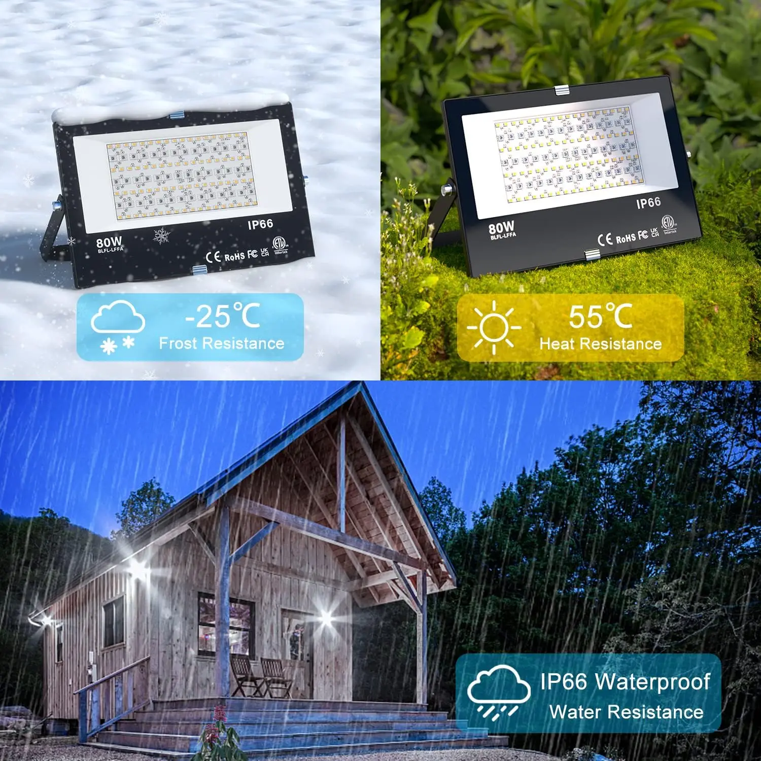 LED Flood Light Outdoor 800W Equivalent 8000LM, Smart RGB Color Changing Landscape Lighting with APP Control, IP66 Waterproof