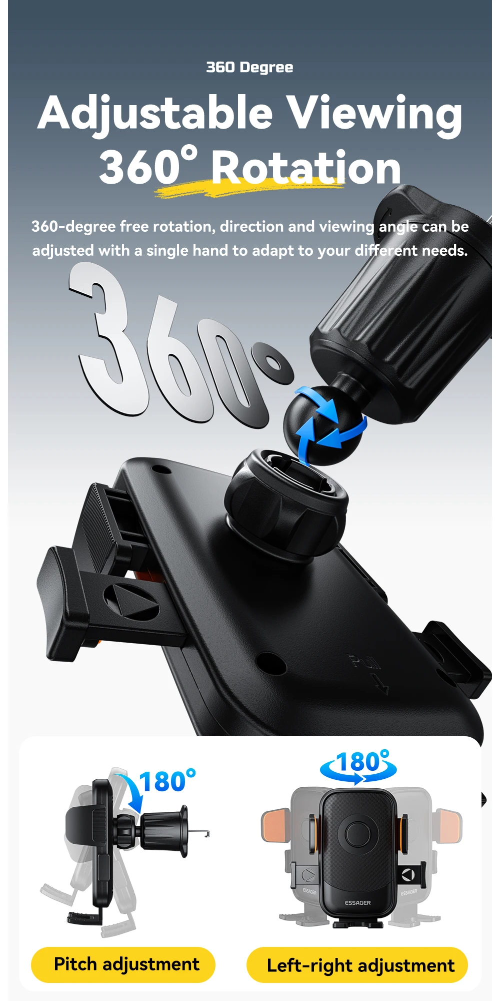 360°Rotating Car Phone Holder One-touch locking Air Vent Clip Universal Phone St