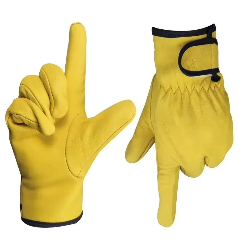 Work gloves sheepskin leather workers work welding safety protection garden sports motorcycle driver wear-resistant gloves 6