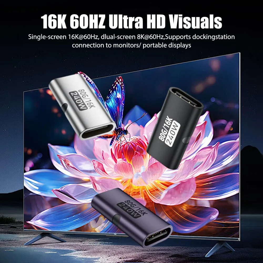 1-10개 240W PD 80Gbps 고속 USB C 여성-여성 어댑터 16K 60Hz 비디오 맥북 프로 에어 아이패드 타입-C 허브 컨버터