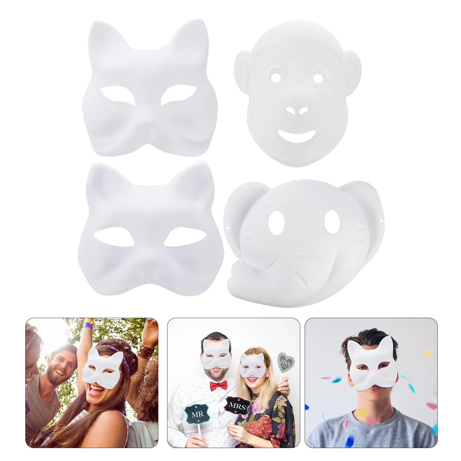 

Kids Costume White 12Pcs Blank Masks Diy Paintable Mardi Gras Masquerade Cosplay Dance Party Halloween Full Face Paper