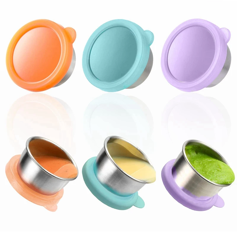 【CLEARANCE】3Pcs 50Ml Salad Dressing Container To Go, Stainless Steel Condiment Containers Cups With Silicone Lids For Bento Box