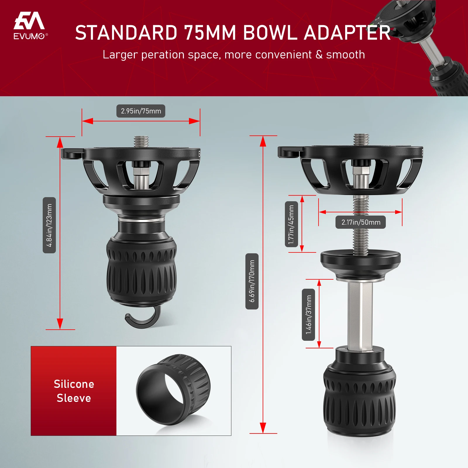 75mm Universal Bowl Tripod Adapter Retractable Half Ball Bowl Leveler Adapter for Tripod Ball Head Fluid Hydraulic Head, camera adapter, tripod ball head, camera head adapter