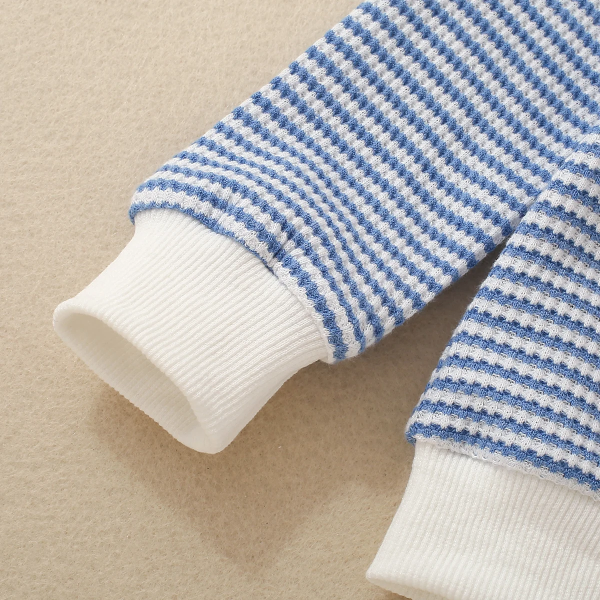 Fall Unisex Boys Girls Infants Light Blue Casual Warm Comfortable Knit Striped Pocket Long Sleeve T-Shirt