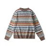 OKONKWO British retro round neck pullover sweater Fair Isle pattern sweater wool blend sweater 2