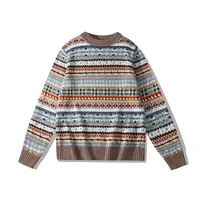 OKONKWO British retro round neck pullover sweater Fair Isle pattern sweater wool blend sweater 2