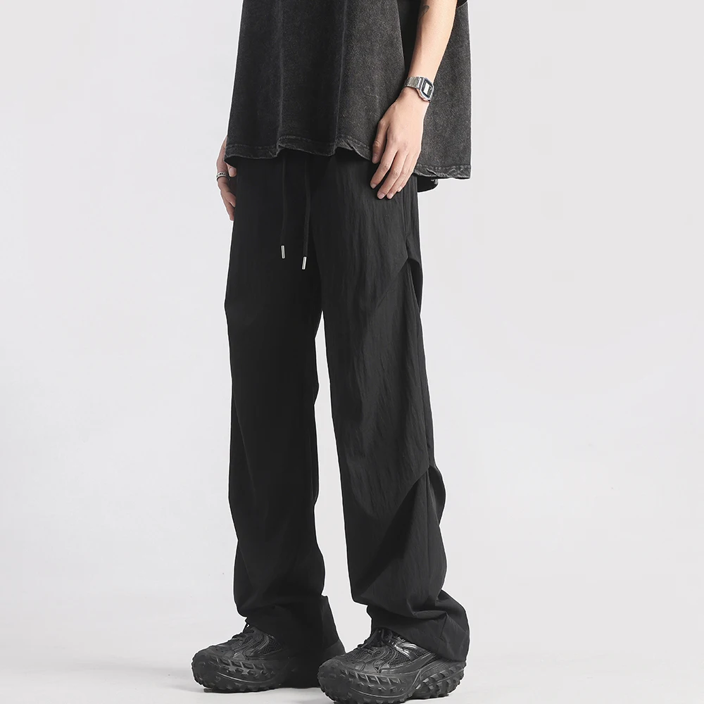 Summer Ice Silk Pants Fashion Solid Color Lightweight Breathable Parachute Soldier Pants Loose Straight Leg Casual Pants for Men