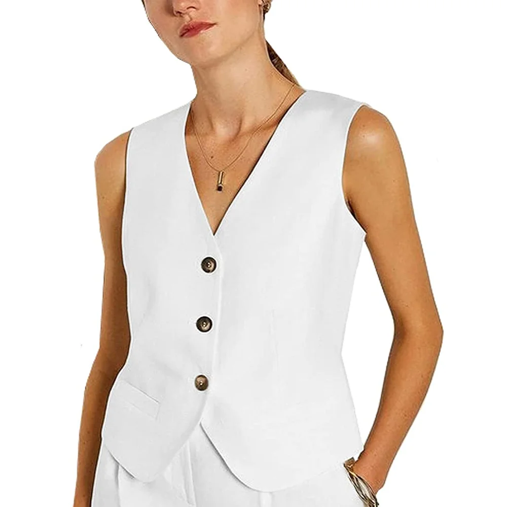 Casual Vests for Women V-Neck Waistcoat Sleeveless Jacket Loose Single Breasted Summer Clothing Coats Jackets Women's