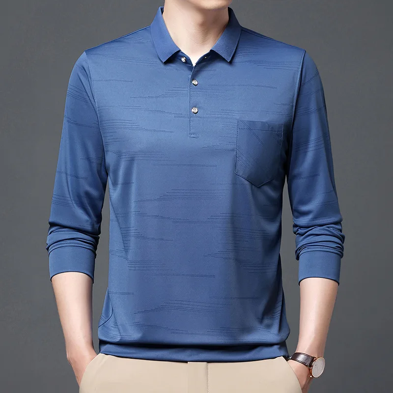 

2023 Spring and Autumn Men's Striped Long Sleeve T-shirt Ice Silk Casual Fashion High Street Formal Pullover Polo Harajuku Tops