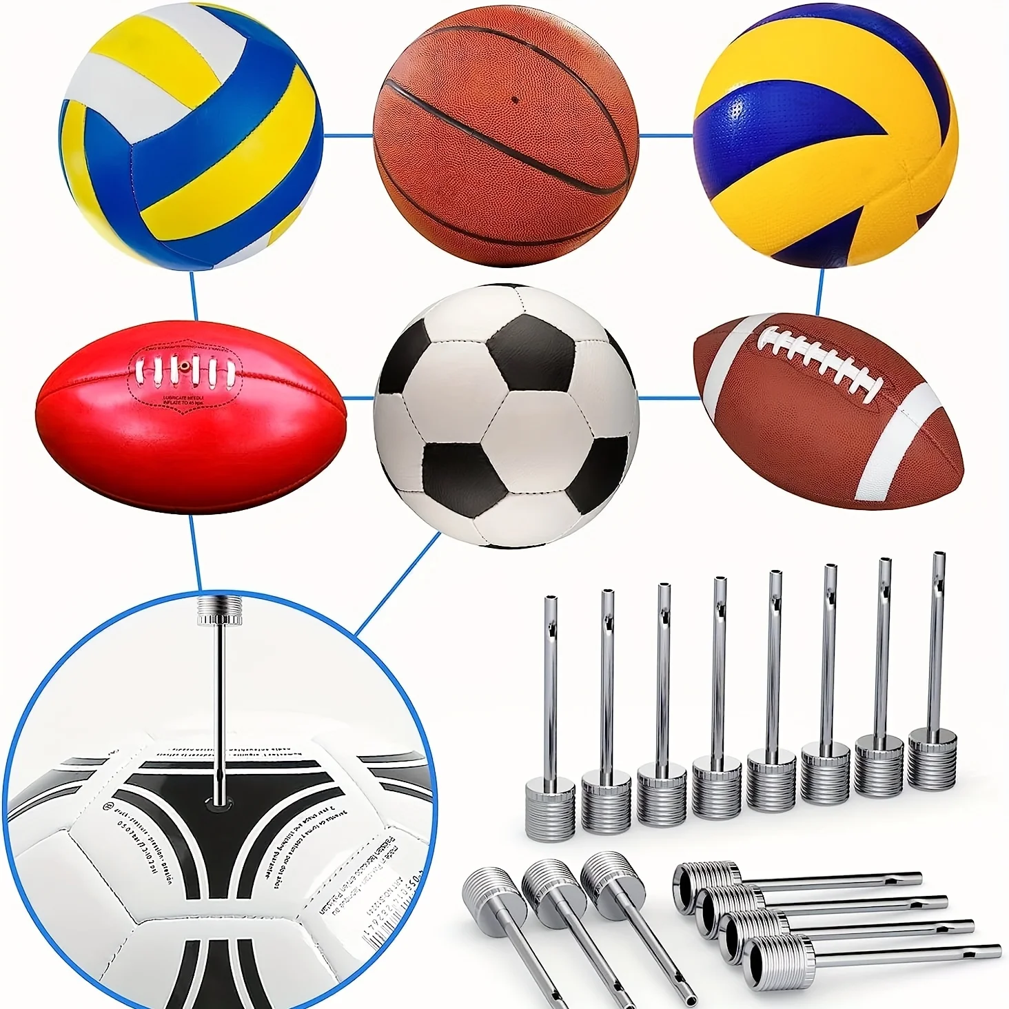 30 Stück Luftpumpennadeln, Ballaufpumpen für Basketball, Fußball, Volleyball, American Football oder Rugbybälle – Detail 4