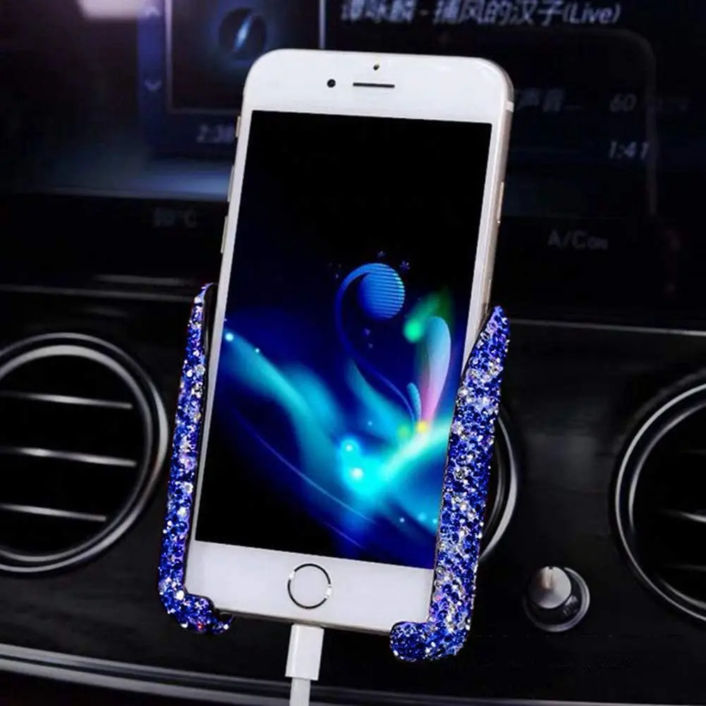 Car Phone Holder with Sparkling Rhinestone Glitter 360° Rotatable Air Vent Clip Universal Mobile Phone Stand for iPhone 12 11