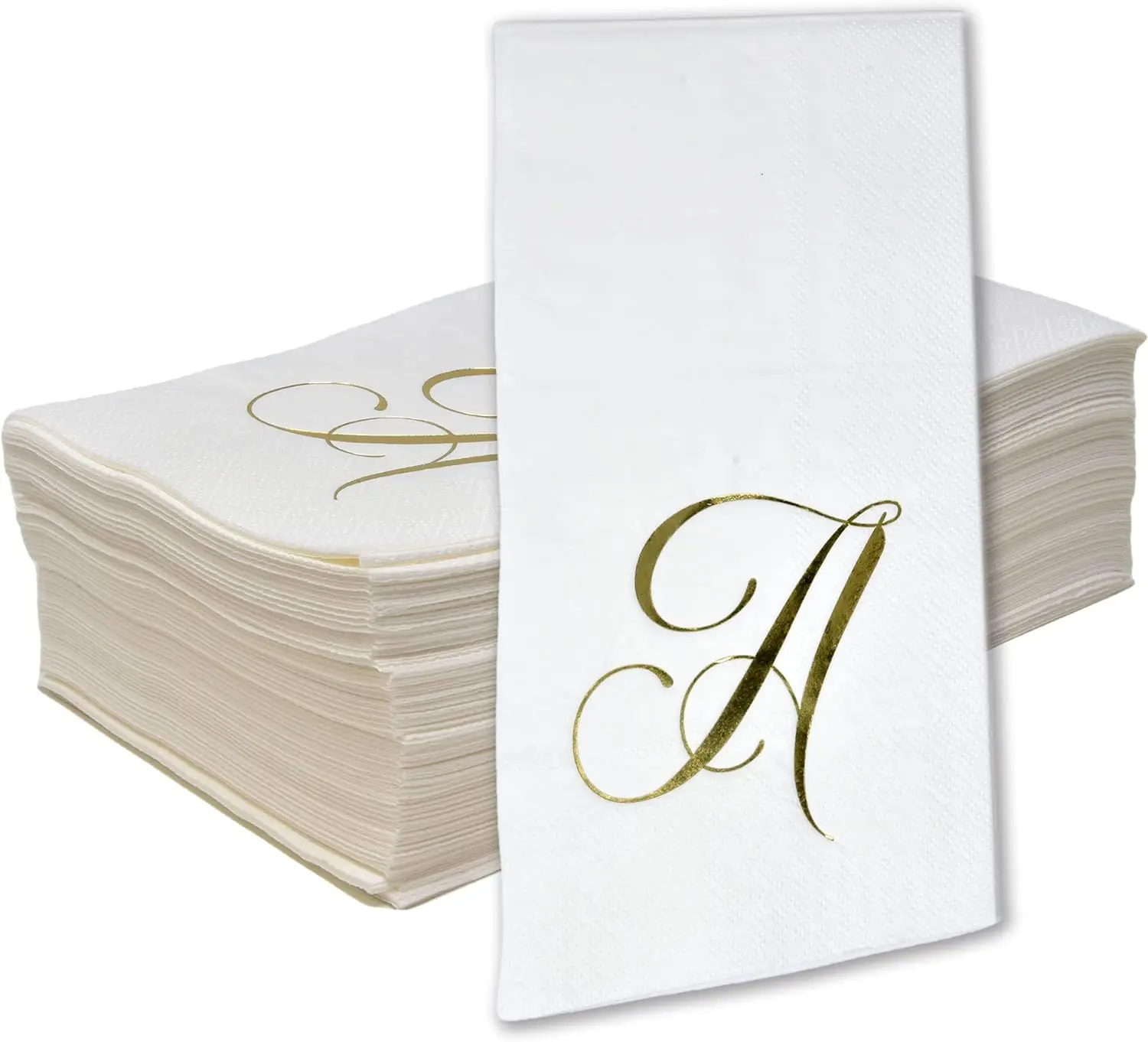 100 Gold Monogram Guest Napkins, Letter A Disposable Paper, Elegant, Metallic, Golden Foil, Dinner, Hand Napkin, Wedding, Holida
