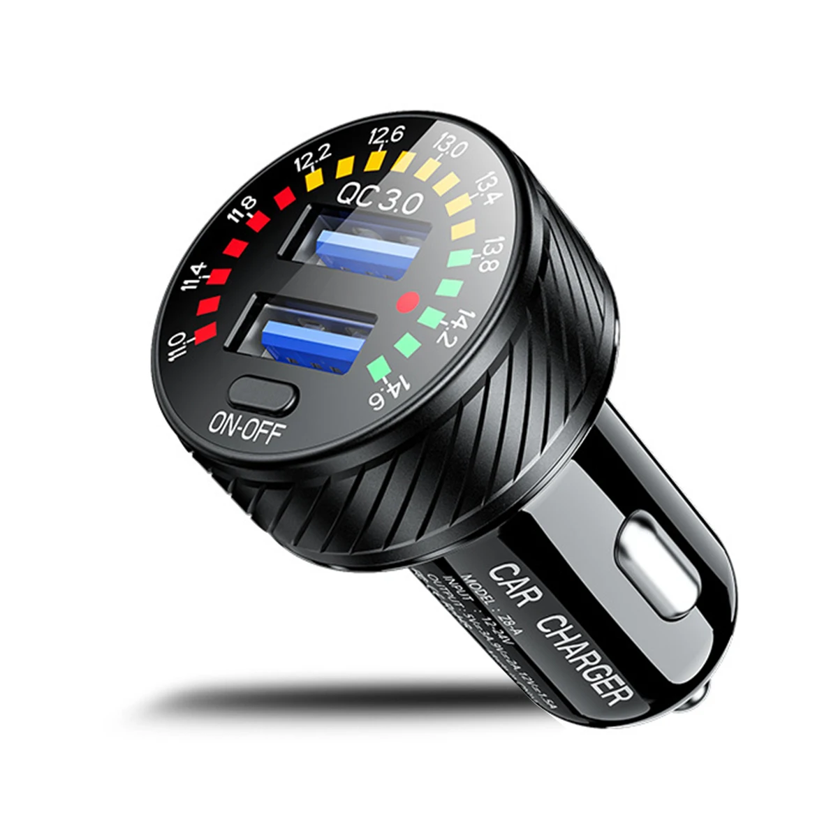 Dual USB Waterproof Fast Charging Car Charger with LED Voltmeter and On/Off Switch