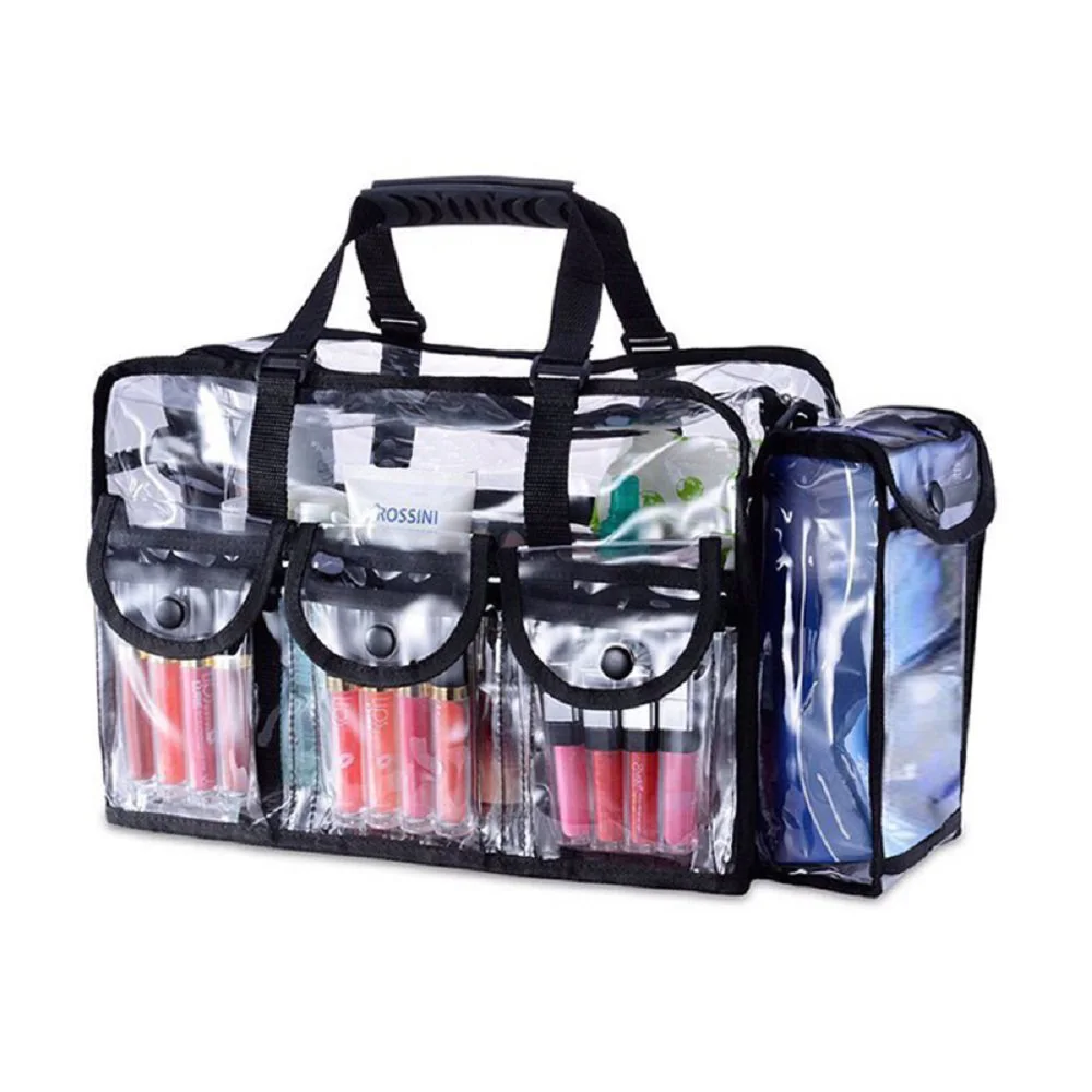 

PVC Transparent Waterproof Cosmetic Bag With 4 External Pockets Large Capacity Travel Makeup Organizer Storage Bag Clear Handbag