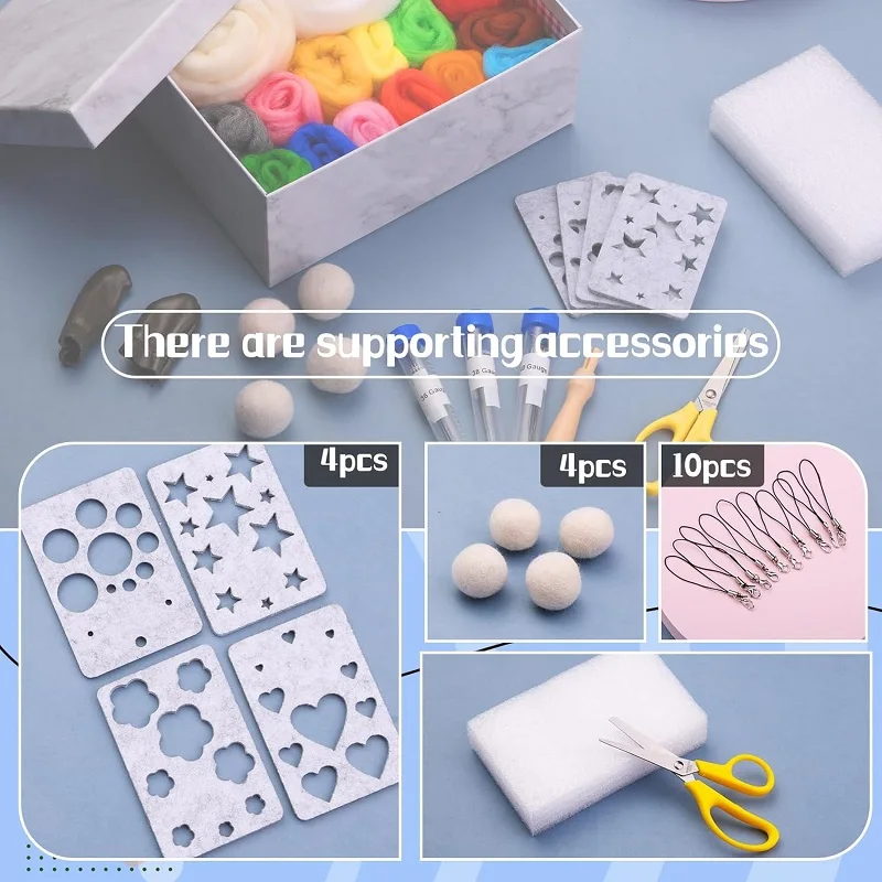 Wool Felt Tools Kit 17 Colors Set Needle Felting Kit with Felt Molds Perfect Choice for Needle Felting or Craft