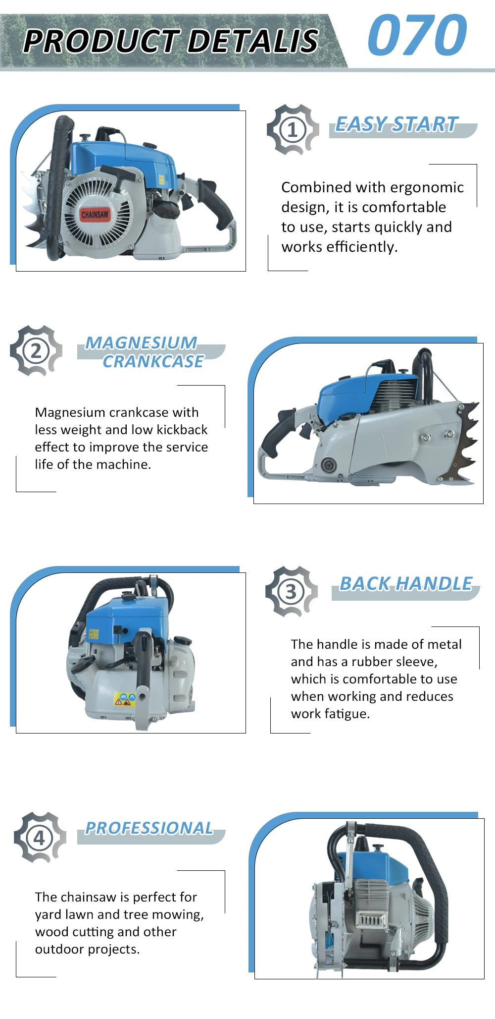 Gardening Machinery 070 Chainsaw 105cc Chainsaw Professional Chainsaw The Whole