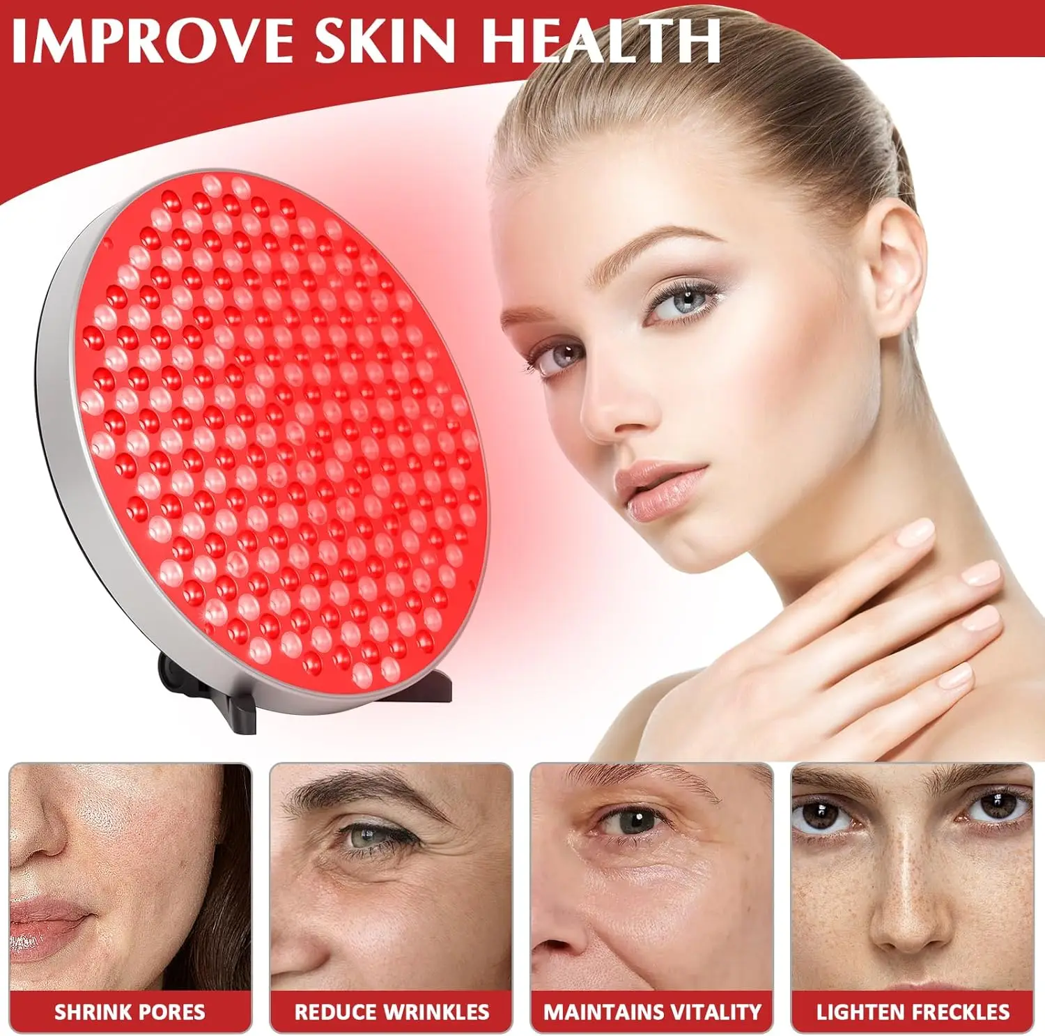 NEW Red Therap Lamp LED Panel (Round)with Stand, 660 &850nm Near Infrared Light Combo, For Pain Relief Bod, Skin_voghion.com