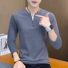  8866 Nieuwe Mode Zwart Grijs Tshirt Lente En Herfst Tees Dagelijks T-shirts O-hals Casual Katoenen Lange Mouwen effen T-shirt 