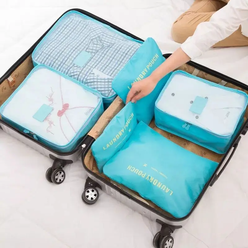 6 PCS Travel Storage Bag Set for Clothes Tidy Organizer Wardrobe Suitcase Pouch Unisex Multifunction Packing Cube Bag Travel Kit Storage Bag Travel Bags Clothes Storage Bags