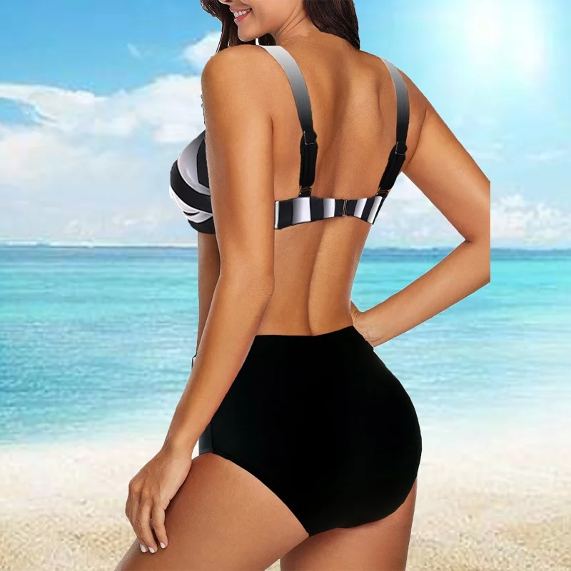 2023 Swim Suit Summer New Design Printing Swimwear Women Two Piece Set Beachwear Vintage Bathing Suit High Waist Swimsuit Bikini