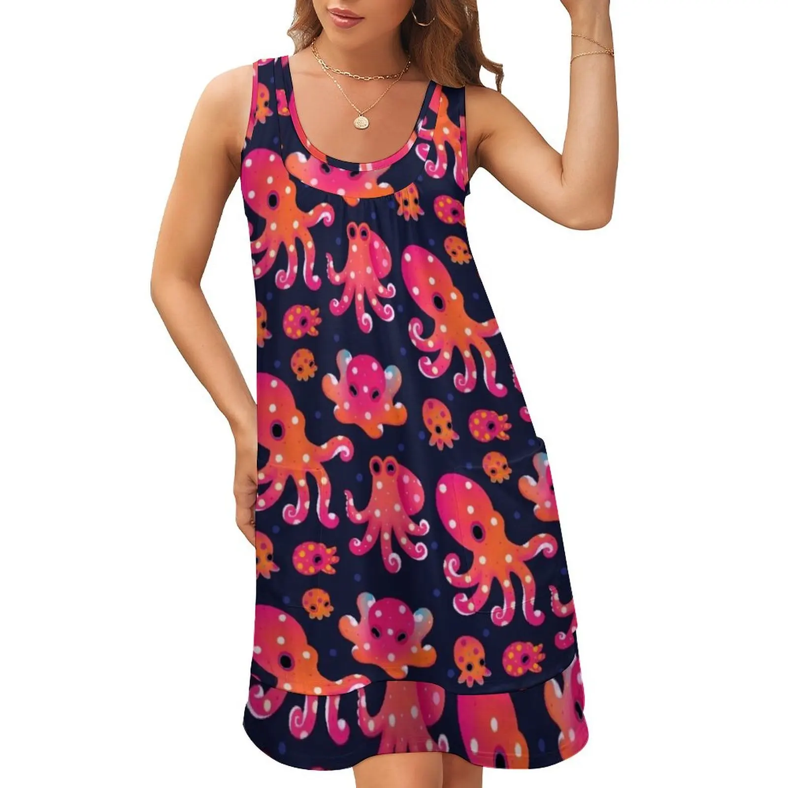 

Платье-двойка в горошек, без рукавов, с U-образным вырезом