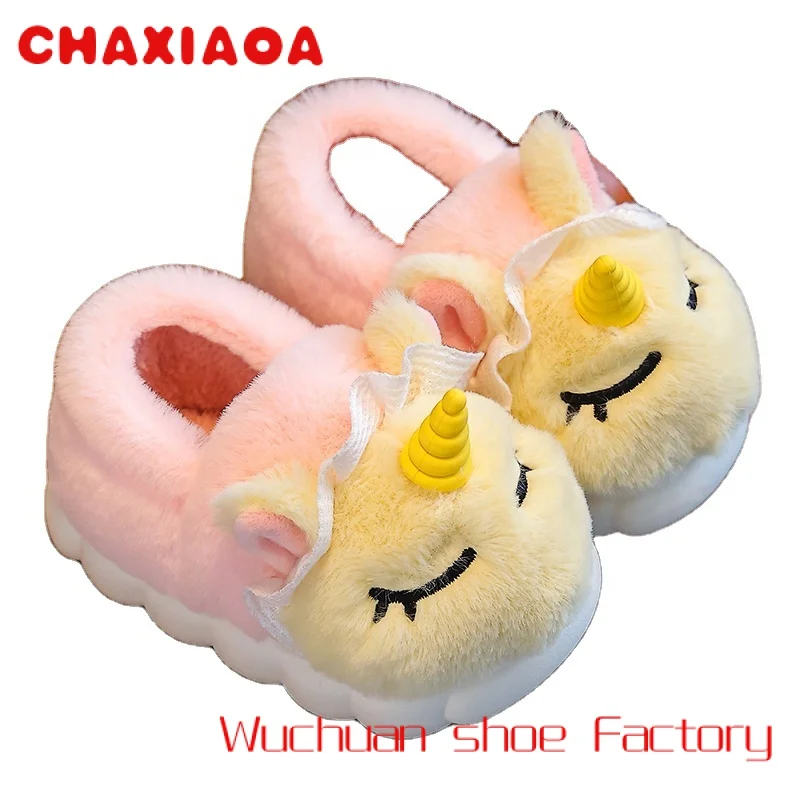 

Newest children winter plush slippers house warmth kids plush shoes unisex keep warm bunny fur home slippers