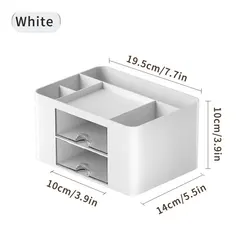 Multi-Functional Pen Organizer with Drawers for Desk and Office Storage (White)