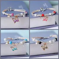 Kpop Cute Colorful Butterfly Bracelet for Women Girl Fashion Hand-woven Star Bell Beads Flower Pendant Bracelet Sister's Jewelry 4