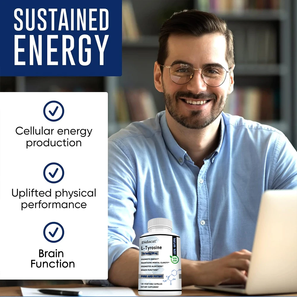 L-Tyrosine Supplement 500 mg, Supports Mental Alertness, Neurotransmitter Support, Immunity, Cellular Energy, Focus